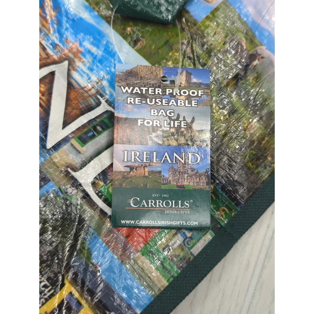 Ireland zippered top plastic coated Shopping Bag Green Carrolls Irish Gifts